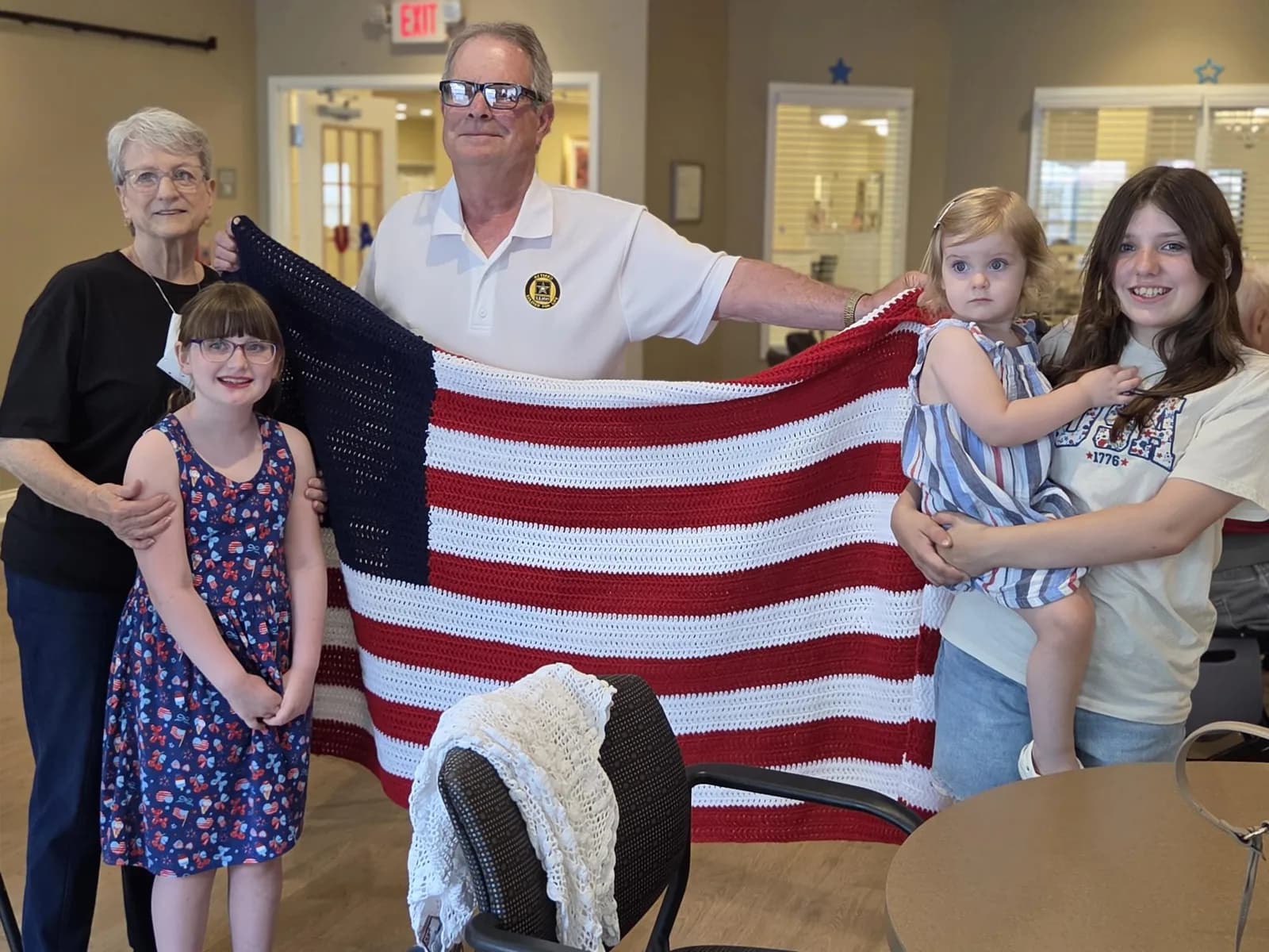 Handmade American flag blanket raffled at the Danbury detachment ceremony